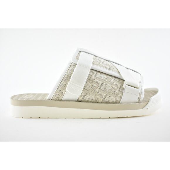 Dior Men Alpha Sandal White Beige Oblique Jacquard Logo Flat Slide Slip On 45 12 - Picture 3 of 12